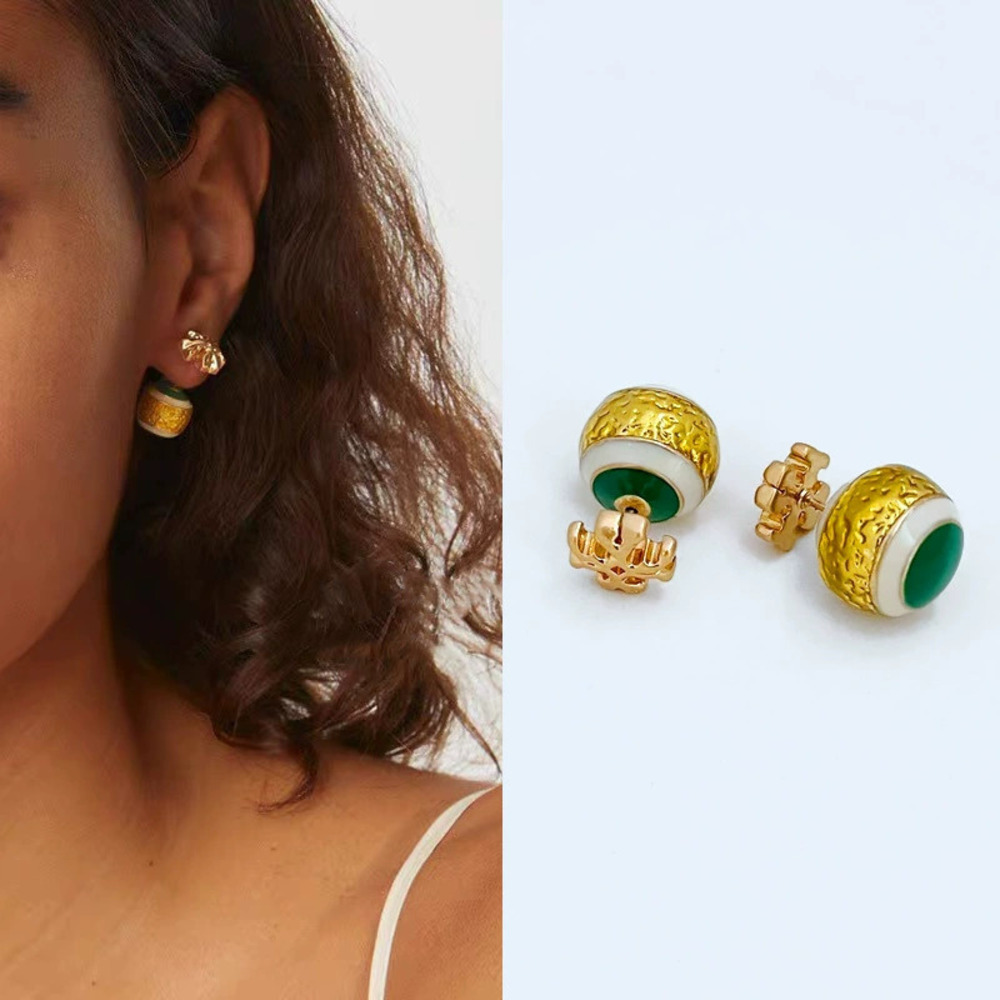 Tory Burch Vintage Gold Plated Two Tone Enamel Convertible Stud Earrings